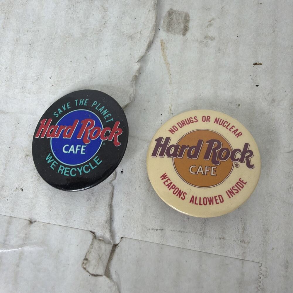 Lot Of 2 Vintage Hard Rock Cafe Save The Planet Button No Drugs And We Recycle